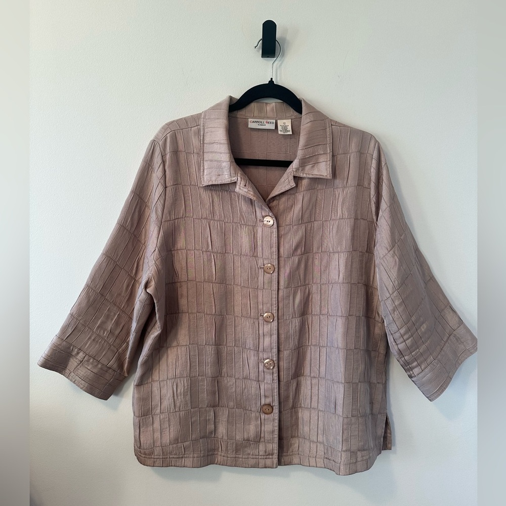 Vintage Carroll Reed Classics W Textured Gold/Beige Button-Up Jacket/Blouse Sz12
